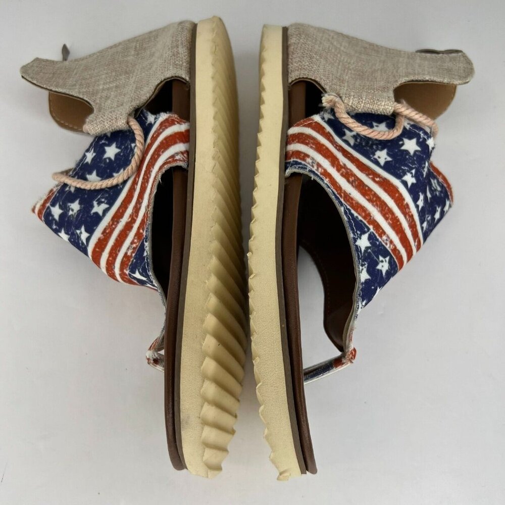 Womens Round Clip Toe American Flag Back Zip Denim Synthetic Size 7 Flat Sandals - Picture 7 of 8